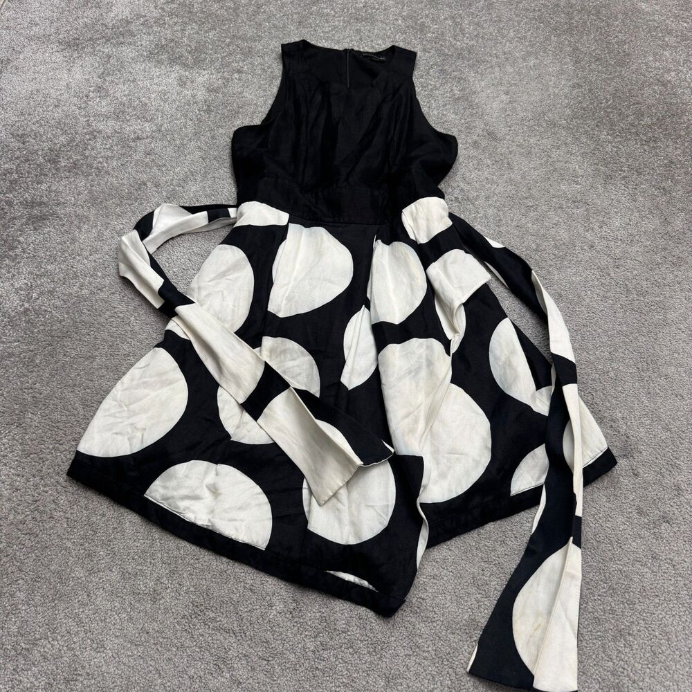 Banana Republic Polka Dot Colorblock A-Line Dress Womens 12 Black White Linen